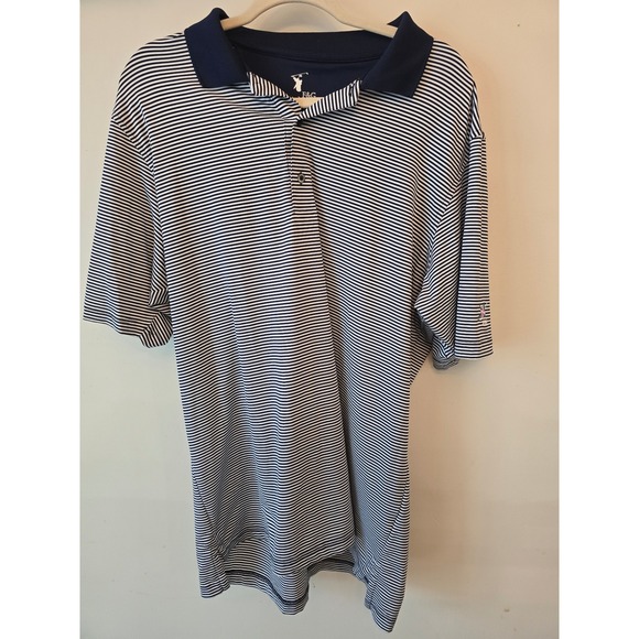 F&G TECH Other - F&G Tech Golf Polo Shirt Mens L‎ Striped Blue White Short Sleeve Golf Active